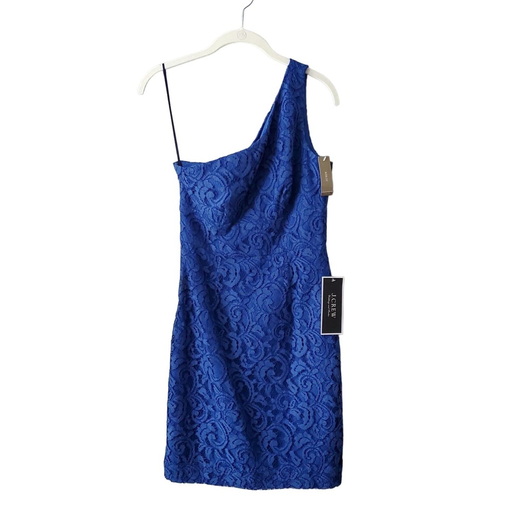 NWT J Crew Women's Size 2 Royal Blue Alexa Lace Dress One Shoulder Wedding Event